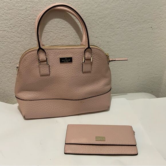 KATE SPADE Medium Dome Pebbled Leather Satchel blush pink matching wallet - Picture 2 of 16